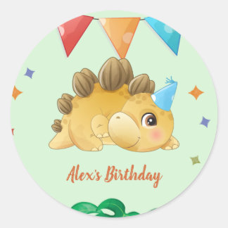 Waterverf Dinosaur Boy Birthday Party Ronde Sticker