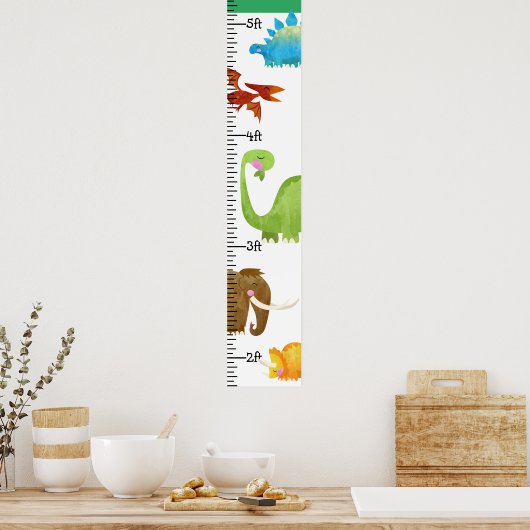 Waterverf Dinosaur Boy Growth Chart Persoonlijk Poster (Keuken)