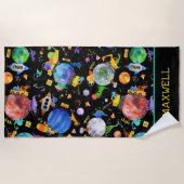 Waterverf Dinosaur Construction Crew Space Kinder Strandlaken (Voorkant)