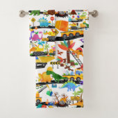 Waterverf Dinosaur Construction Kinder Cute Bad Handdoek (Insitu)