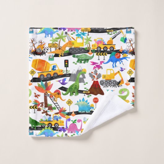 Waterverf Dinosaur Construction Kinder Cute Bad Handdoek (Wasdoekje)