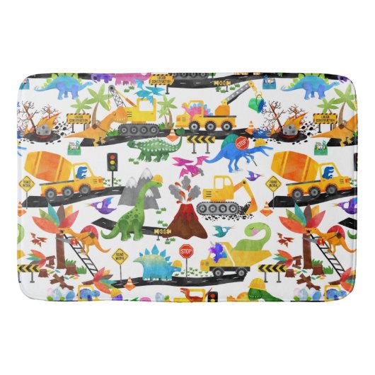 Waterverf Dinosaur Construction Kinder Cute Badmat (Voorkant)