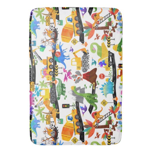 Waterverf Dinosaur Construction Kinder Cute Badmat (Voorkant Verticaal)