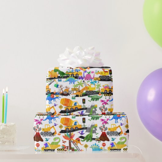 Waterverf Dinosaur Construction Kinder Cute Cadeaupapier (Feestgeschenken)