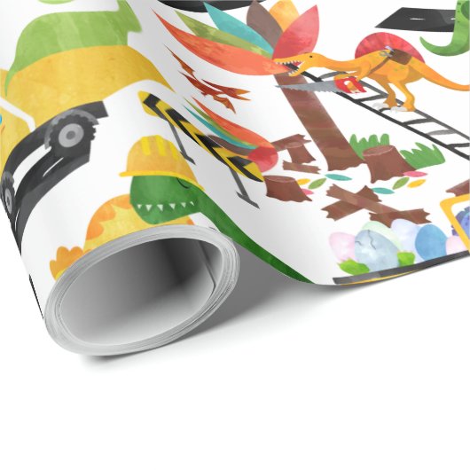 Waterverf Dinosaur Construction Kinder Cute Cadeaupapier (Rol Hoek)
