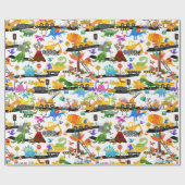 Waterverf Dinosaur Construction Kinder Cute Cadeaupapier (Vlak)