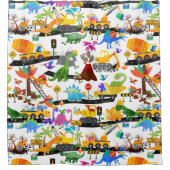 Waterverf Dinosaur Construction Kinder Cute Douchegordijn (Voorkant)