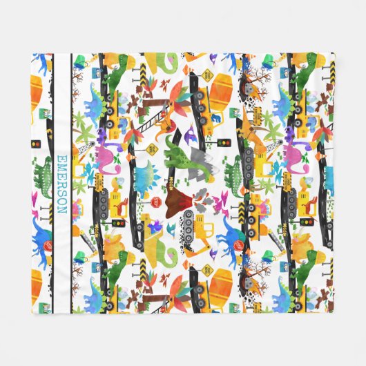 Waterverf Dinosaur Construction Kinder Cute Fleece Deken (Voorkant (Horizontaal))