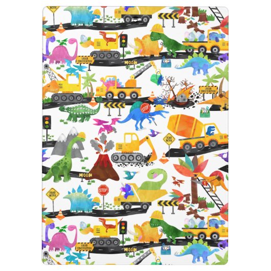 Waterverf Dinosaur Construction Kinder Cute Klembord (Achterkant)