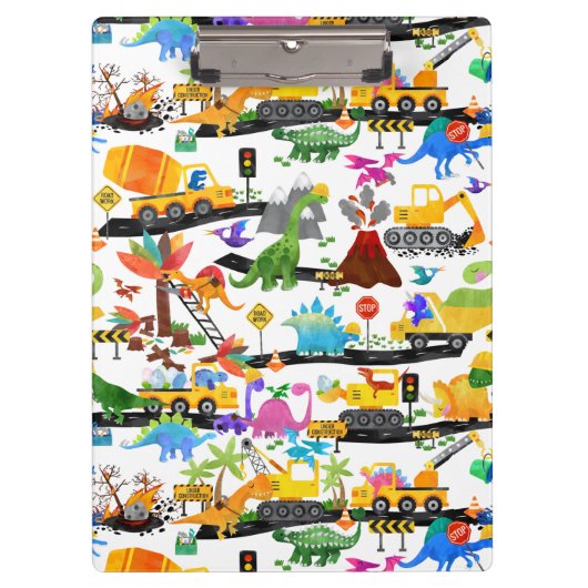 Waterverf Dinosaur Construction Kinder Cute Klembord (Voorkant)