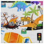 Waterverf Dinosaur Construction Kinder Cute Patter Stof (Close Up)