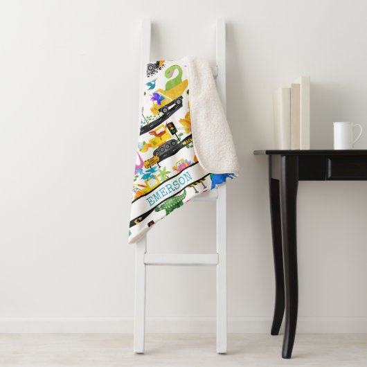 Waterverf Dinosaur Construction Kinder Cute Sherpa Deken (In situ)