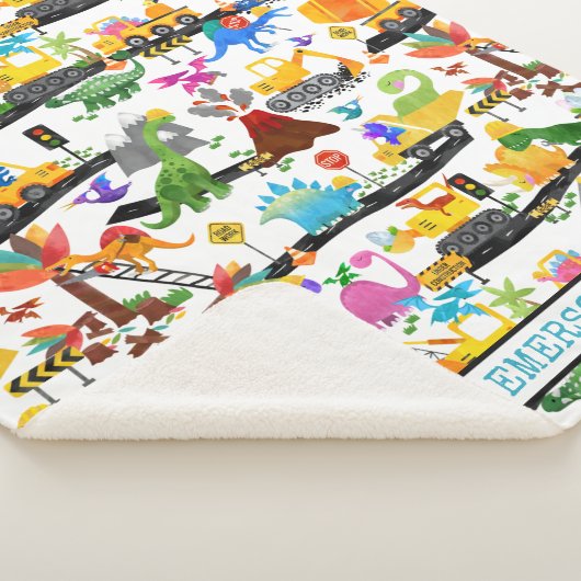 Waterverf Dinosaur Construction Kinder Cute Sherpa Deken (3/4)
