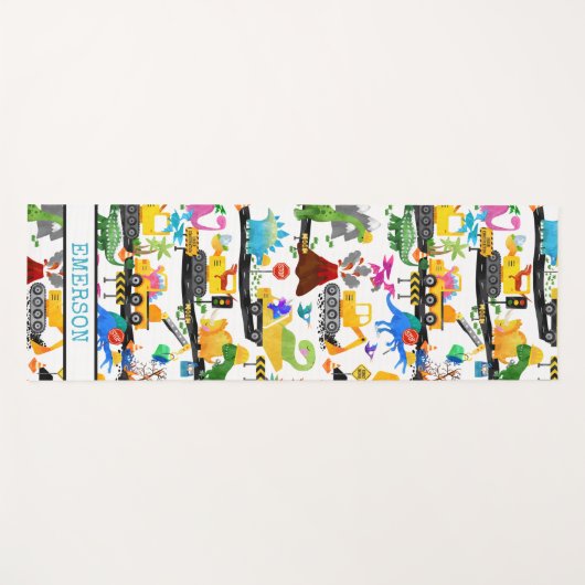 Waterverf Dinosaur Construction Kinder Cute Yogamat (Voorkant (horizontaal))