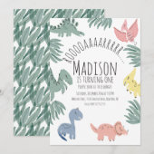 Waterverf Dinosaur Doodles Hand Painted Birthday Kaart (Voorkant / Achterkant)