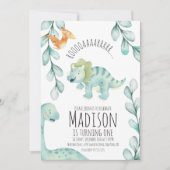 Waterverf Dinosaur eerste verjaardag Blauw Kaart (Voorkant)