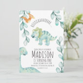 Waterverf Dinosaur eerste verjaardag Blauw Kaart (Staand voorkant)