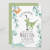 Waterverf Dinosaur eerste verjaardag Kaart (Voorkant / Achterkant)