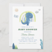 Waterverf Dinosaur en Rainbow Blue Baby shower Kaart (Voorkant)