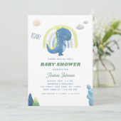 Waterverf Dinosaur en Rainbow Blue Baby shower Kaart (Staand voorkant)