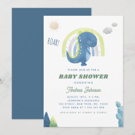 Waterverf Dinosaur en Rainbow Blue Baby shower Kaart