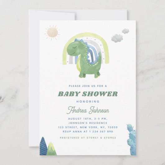 Waterverf Dinosaur en Rainbow Green Baby shower Kaart (Voorkant)