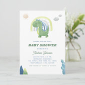 Waterverf Dinosaur en Rainbow Green Baby shower Kaart (Staand voorkant)