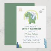 Waterverf Dinosaur en Rainbow Green Baby shower Kaart (Voorkant / Achterkant)