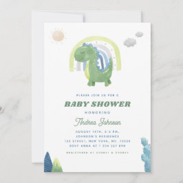Waterverf Dinosaur en Rainbow Green Baby shower Kaart