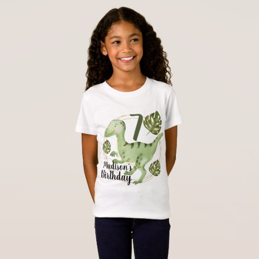 Waterverf Dinosaur Faux Glitter Birthday Party T-shirt (Voorkant volledig)