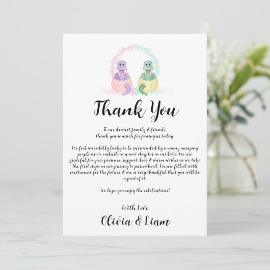 Waterverf Dinosaur Gender Reopenbaart Dank u wel Bedankkaart (Staand voorkant)
