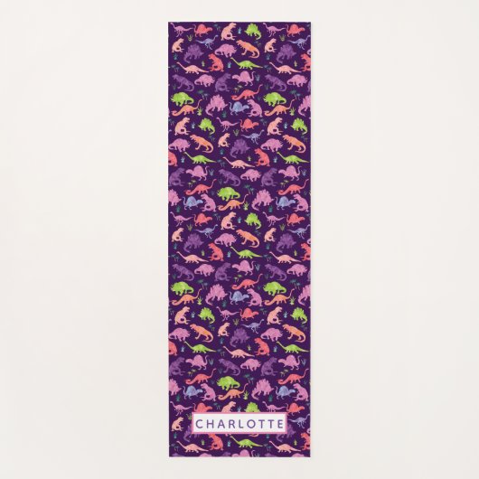 Waterverf Dinosaur gepersonaliseerde Kinder Paarse Yogamat (Voorkant)