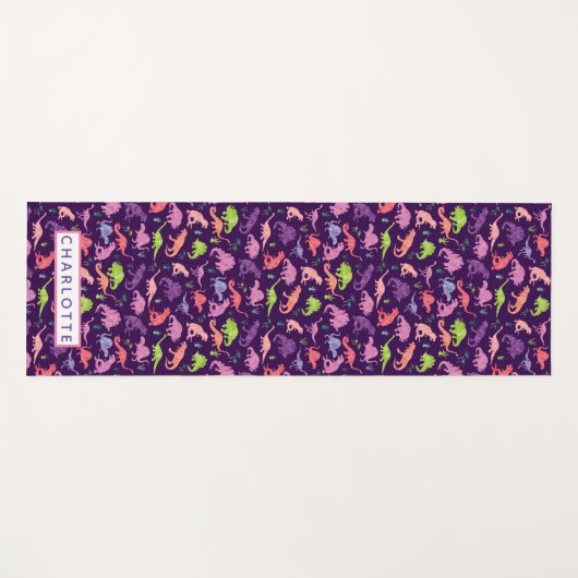 Waterverf Dinosaur gepersonaliseerde Kinder Paarse Yogamat (Voorkant (horizontaal))