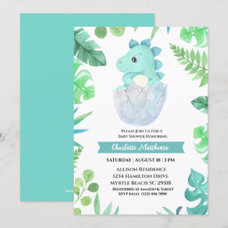 Waterverf Dinosaur Hatching Baby shower Kaart