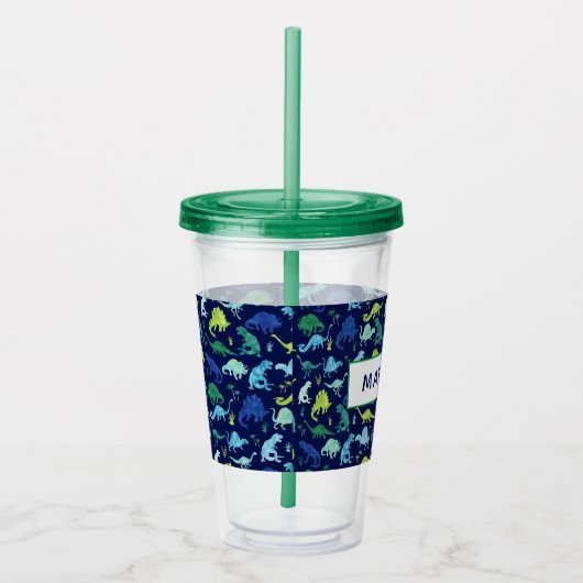 Waterverf Dinosaur Kinder gepersonaliseerd dinatro Acryl Drinkbeker (Rechts)