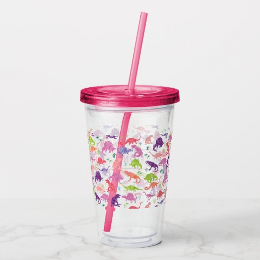 Waterverf Dinosaur Kinder Gepersonaliseerde Meisje Acryl Drinkbeker (Achterkant)