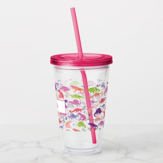 Waterverf Dinosaur Kinder Gepersonaliseerde Meisje Acryl Drinkbeker (Links)