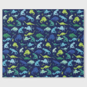 Waterverf Dinosaur Silhouette Green Blue Kinder Cadeaupapier (Vlak)