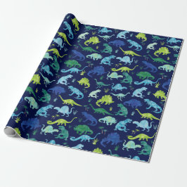 Waterverf Dinosaur Silhouette Green Blue Kinder Cadeaupapier