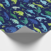 Waterverf Dinosaur Silhouette Green Blue Kinder Cadeaupapier (Hoek)