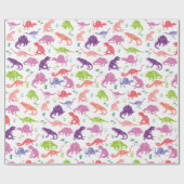Waterverf Dinosaur Silhouette Paarse Roze Kinderen Cadeaupapier (Vlak)