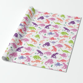 Waterverf Dinosaur Silhouette Paarse Roze Kinderen Cadeaupapier