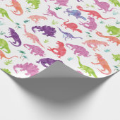 Waterverf Dinosaur Silhouette Paarse Roze Kinderen Cadeaupapier (Hoek)