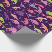 Waterverf Dinosaur Silhouette Paarse Roze Kinderen Cadeaupapier (Hoek)