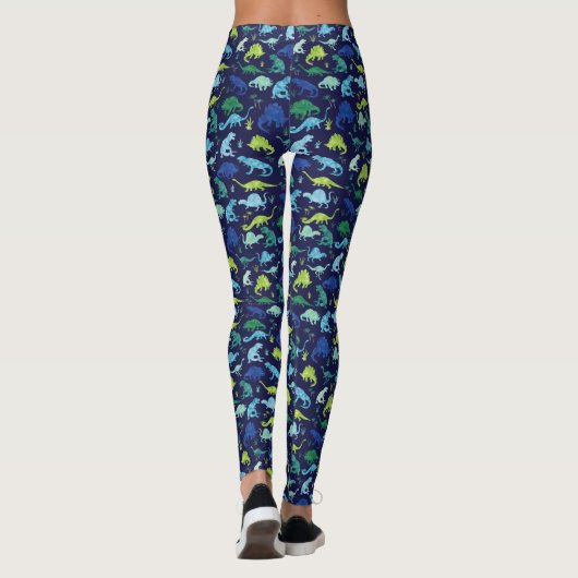 Waterverf Dinosaur Silhouette Pattern Green Blue Leggings (Achterkant)