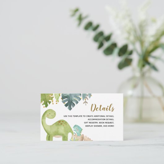 Waterverf Dinosaur T-Rex - Baby shower met details Informatiekaartje (Staand voorkant)