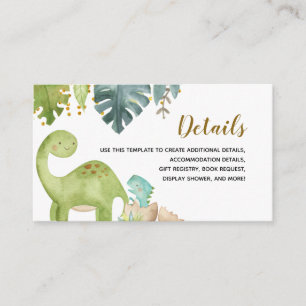 Waterverf Dinosaur T-Rex - Baby shower met details Informatiekaartje