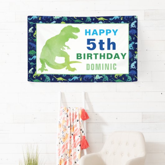 Waterverf Dinosaur T-Rex Birthday Party Spandoek (Insitu)