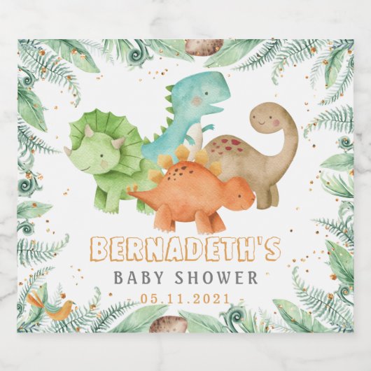 Waterverf Dinosaurs Baby shower Sparkling Wijnetiket (Enkel label)