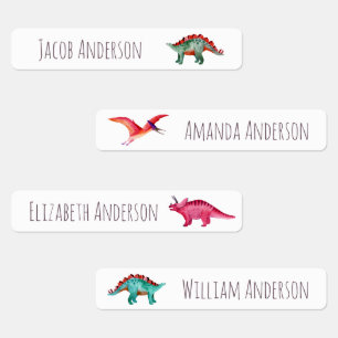 Waterverf Dinosaurs Kinder naam Waterdicht Labels